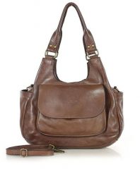 Włoska torebka skórzana z kieszenią z przodu retro bag handmade - MARCO MAZZINI czekoladowy brąz. Brązowe torebki klasyczne damskie bez wzorów, ze skóry, bez dodatków. Za 649.00 zł.