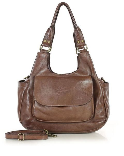 Włoska torebka skórzana z kieszenią z przodu retro bag handmade - MARCO MAZZINI czekoladowy brąz. Brązowe torebki klasyczne damskie bez wzorów, ze skóry, bez dodatków. Za 649.00 zł.