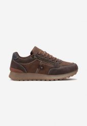 Brązowe Sznurowane Buty Sportowe z Modnymi Przeszyciami Linkra. Brązowe buty sportowe na co dzień męskie Born2be, bez zapięcia. Za 89.99 zł.