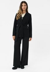 Materiałowe spodnie z szeroką nogawką R-HUS. Spodnie materiałowe damskie Volcano, bez wzorów, z elastanu, biznesowe. Za 179.99 zł.