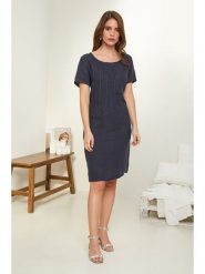 Le Monde du Lin Lniana sukienka w kolorze granatowym rozmiar: 34/36. Niebieskie sukienki damskie Le Monde du Lin, bez wzorów, ze lnu, bez kołnierzyka, bez ramiączek, midi. Za 152.99 zł.