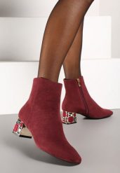 Bordowe Botki Vices z Słupku Ozdobionym Kryształkami Vortiola. Czerwone botki damskie Born2be, z jeansu, eleganckie, bez obcasa, na obcasie, bez zapięcia. Za 159.99 zł.