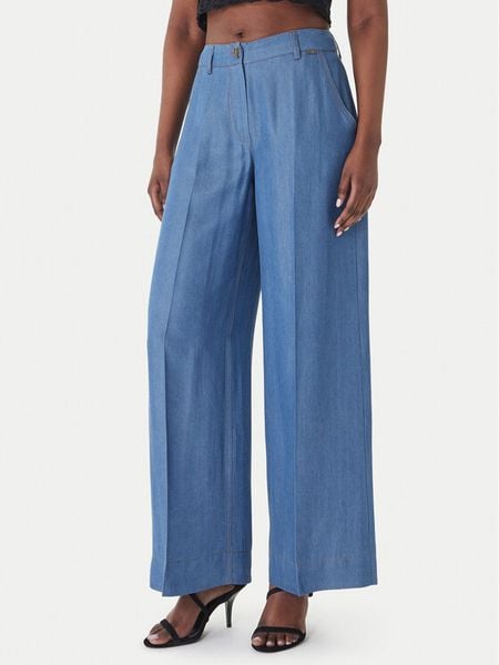 Fracomina Spodnie palazzo FS26SV3005D46901 Niebieski Wide Leg. Niebieskie spodnie materiałowe damskie Fracomina, bez wzorów, z lyocellu. Za 428.99 zł.