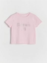 T-shirt z napisem - różowy. Czerwone koszulki dziewczęce Reserved, bez wzorów, z bawełny, bez ramiączek. W wyprzedaży za 12.99 zł.