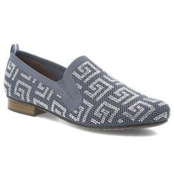 Niebieskie Baleriny Rieker Eleganckie Wsuwane Obuwie Damskie. Niebieskie baleriny damskie Rieker, z aplikacjami, bez obcasa, na obcasie. Za 239.00 zł.