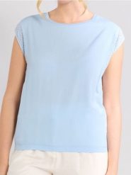 Koszulka z ozdobnymi rękawkami - błękitny. Niebieskie t-shirty damskie Sinsay, l, bez wzorów, bez kołnierzyka. W wyprzedaży za 14.99 zł.