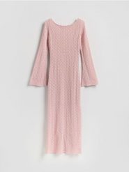 Sukienka z wiązaniem na plecach - pastelowy róż. Czerwone sukienki damskie Reserved, l, bez wzorów, z dzianiny, bez kołnierzyka, bez ramiączek, rozkloszowane. Za 149.99 zł.