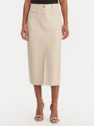 Morgan Spódnica z imitacji skóry 261-JILFIT Beżowy Slim Fit. Brązowe spódniczki damskie Morgan, bez wzorów, ze skóry. Za 349.99 zł.