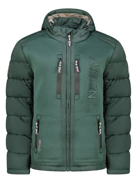 Geographical Norway Kurtka zimowa "Beachwood" w kolorze ciemnozielonym rozmiar: XL. Zielone kurtki damskie Geographical Norway, na zimę, xl, z aplikacjami, z puchu, bez kaptura. Za 335.82 zł.