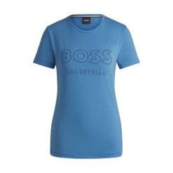 Koszulka damska Boss Equestrian Maya Logo. Niebieskie t-shirty damskie BOSS EQUESTRIAN, l, bez wzorów, z bawełny, bez kołnierzyka. Za 284.00 zł.