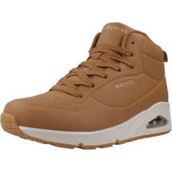 Buty do chodzenia damskie Skechers Stand High. Brązowe buty sportowe na co dzień damskie Skechers, bez wzorów, z materiału, trekkingowe. Za 452.55 zł.