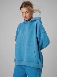 4F Bluza dresowa loose z kapturem damska - niebieska L. Niebieskie bluzy z kapturem damskie 4f, l, z dresówki. Za 199.99 zł.