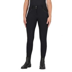 Damskie spodnie jeździeckie o średniej przyczepności QHP Oakleigh. Czarne spodnie materiałowe damskie QHP, bez wzorów, z materiału, eleganckie. Za 518.00 zł.