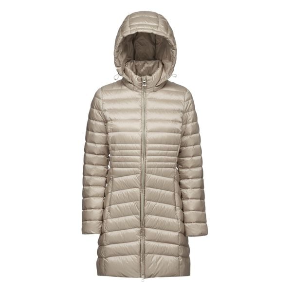 Kurtka GEOX D JAYSEN C Beżowy. Brązowe kurtki damskie Geox, bez wzorów, z puchu, bez kaptura. Za 790.99 zł.