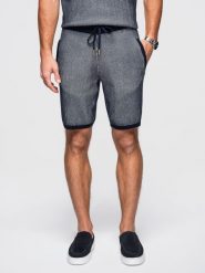 Męskie szorty dzianinowe z regulacją w pasie - granatowe V3. Niebieskie szorty męskie Ombre Clothing, z bawełny, bez kołnierzyka. W wyprzedaży za 174.99 zł.