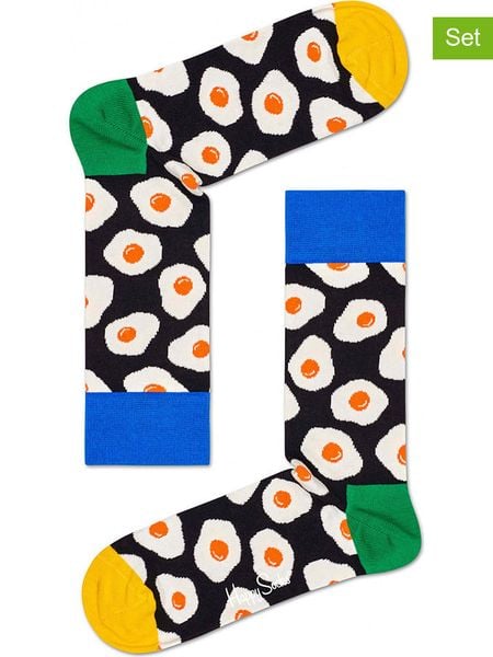 Happy Socks Skarpety (2 pary) "Sunny Side Up" w kolorze czarnym ze wzorem rozmiar: 36-40. Czarne skarpetki męskie Happy Socks, bez wzorów, prążkowane. Za 74.46 zł.