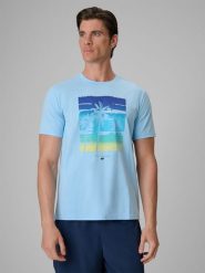 4F T-shirt regular z nadrukiem męski - niebieski XXL. Niebieskie t-shirty męskie 4f, m, bez wzorów, z bawełny, bez kołnierzyka. Za 79.99 zł.