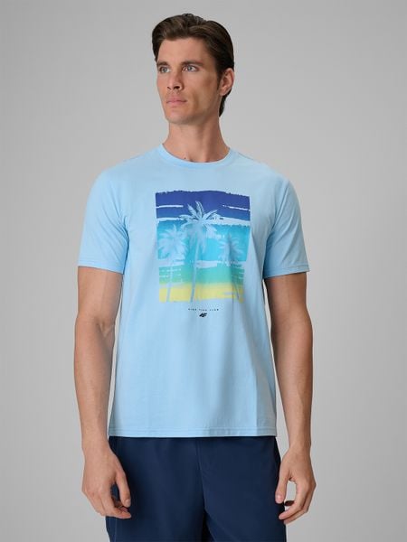 4F T-shirt regular z nadrukiem męski - niebieski XXL. Niebieskie t-shirty męskie 4f, m, bez wzorów, z bawełny, bez kołnierzyka. Za 79.99 zł.
