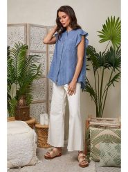 Lin Passion Lniana koszulka w kolorze niebieskim rozmiar: 40/42. Niebieskie bluzki damskie Lin Passion, bez wzorów, ze lnu, bez kołnierzyka. Za 121.99 zł.