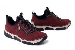 RIEKER 45973-36 red, półbuty damskie. Czerwone półbuty damskie Rieker, bez wzorów, bez obcasa. Za 359.90 zł.