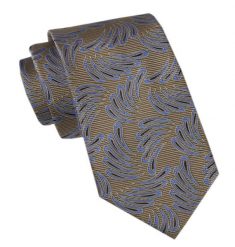 Modny Męski Krawat - Alties - Złoty w Niebieski Duży Wzór. Żółte krawaty i muchy męskie Alties, bez wzorów, z tkaniny, eleganckie. Za 49.00 zł.