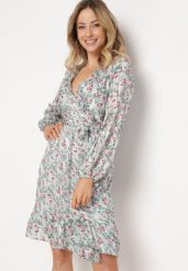 Miętowa Sukienka Raikea. Zielone sukienki damskie Born2be, l, bez wzorów, bez kołnierzyka, bez ramiączek, mini, kopertowe. W wyprzedaży za 103.99 zł.