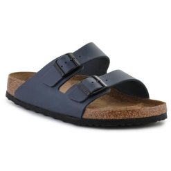 Klapki Birkenstock Arizona Blue 0051151 niebieskie. Niebieskie klapki damskie bez wzorów, ze skóry, bez obcasa. Za 544.84 zł.
