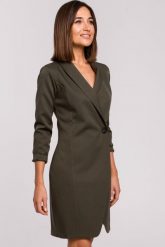 Elegancka sukienka marynarka biznesowa z kołnierzem do pracy khaki. Brązowe marynarki i żakiety damskie Stylove, s, bez wzorów, biznesowe. Za 309.00 zł.