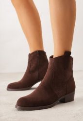 Brązowe Botki Ażurowe na Obcasie w Stylu Kowbojek Lalona. Brązowe botki damskie Born2be, z dzianiny, bez obcasa, na obcasie, bez zapięcia. Za 129.99 zł.