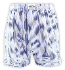 Bokserki Luźne, Biało-Niebieskie w Romby, Majtki z Rozporkiem na Guziki, 100% Bawełna -Pako Jeans. Niebieskie bokserki męskie Pako Jeans, bez wzorów, z bawełny. Za 33.00 zł.