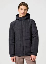 WRANGLER MESKA KURTKA TRANSITIONAL PUFFER BLACK 112357422 W4E2011936. Czarne kurtki męskie Wrangler, na zimę, m, bez wzorów, z dresówki, eleganckie, z kapturem. Za 459.99 zł.
