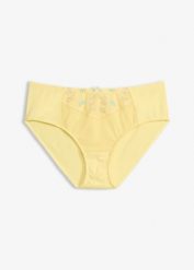 Figi maxi z delikatnym haftem. Żółte figi damskie bonprix, bez wzorów. Za 44.99 zł.