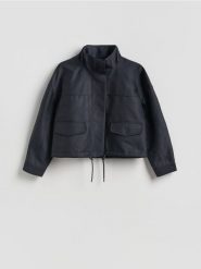 Kurtka ze stójką - granatowy. Niebieskie kurtki damskie Reserved, l, bez wzorów, z bawełny, bez kaptura. Za 199.99 zł.