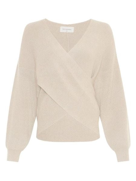 MOSS COPENHAGEN Sweter "Zinelle Rachelle" w kolorze beżowym rozmiar: M/L. Brązowe swetry klasyczne damskie MOSS COPENHAGEN, l, z wiskozy, bez kołnierzyka. Za 131.43 zł.