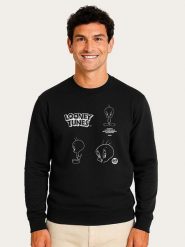 WOOOP Bluza "Looney Tunes Tweety 80th Outline" w kolorze czarnym rozmiar: XS. Czarne bluzy bez kaptura męskie Wooop, xs. Za 108.99 zł.