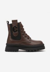 Brązowe Botki Clibee w Stylu Workerów Zdobione Metalową Aplikacją Lealinde. Brązowe botki dziewczęce Born2be, z aplikacjami, bez ramiączek. Za 139.99 zł.