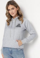 Jasnoszara Bluza z Kapturem i Nadrukiem Masunes. Szare bluzy z kapturem damskie Born2be, l, z polaru. Za 84.99 zł.