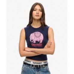 Kamizelka Slim Hathi. Niebieskie kamizelki damskie Superdry., z bawełny. W wyprzedaży za 137.85 zł.