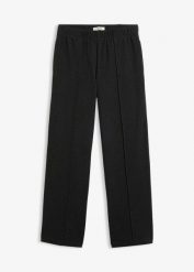 Spodnie z gumką w talii z miękkiego prążkowanego dżerseju. Czarne spodnie materiałowe damskie bonprix, bez wzorów, z dżerseju, eleganckie. Za 129.99 zł.