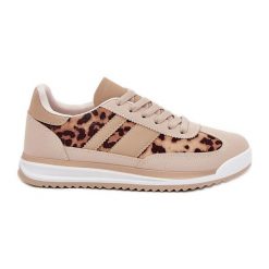 Buty Sportowe Sneakersy Damskie Panterka Beżowo-Brązowe beżowy. Brązowe buty sportowe na co dzień damskie bez wzorów. Za 146.62 zł.