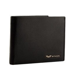 Męski portfel WINGS z naturalnej skóry koziej Black. Czarne portfele męskie Wings, bez wzorów, ze skóry. Za 99.90 zł.