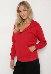 Czerwona Rozpinana Bluza z Kapturem Bawełną i Sznurkami Viltara. Czerwone bluzy z kapturem damskie Born2be, l, z bawełny. Za 49.99 zł.
