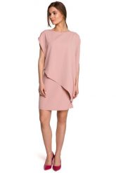 Krótka Dwuwarstwowa Sukienka - Różowa. Czerwone sukienki damskie MOE, l, bez wzorów, z elastanu, wizytowe, bez kołnierzyka, bez ramiączek, mini. Za 324.90 zł.