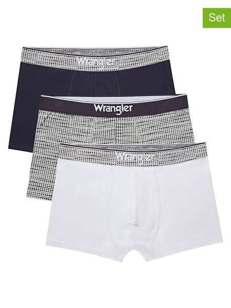 Wrangler Bokserki (3 pary) "Canva" w kolorze białym, granatowym i szarym rozmiar: XL. Białe bokserki męskie Wrangler, bez wzorów. Za 83.42 zł.