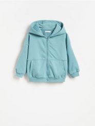 Bawełniana bluza z kapturem - niebieski. Niebieskie bluzy i bluzki niemowlęce Reserved, bez wzorów, z bawełny, bez ramiączek, z kapturem. Za 49.99 zł.