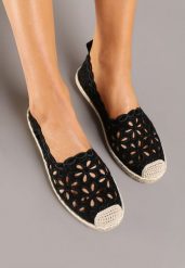 Czarne Espadryle Vices Ozdobione Ażurowym Wzorem i Ozdobną Plecionką Arivosa. Czarne espadryle damskie Renee, w ażurowe wzory, bez obcasa, na płaskiej podeszwie. Za 44.99 zł.