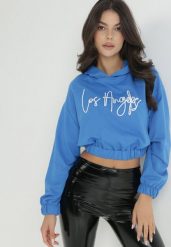 Niebieska Bluza Krótka z Kapturem Lamaara. Niebieskie bluzy sportowe damskie Born2be, xl, z bawełny. Za 44.99 zł.