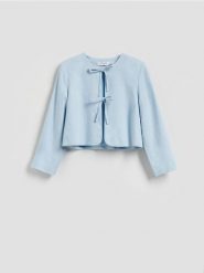 Marynarka z lnem i wiskozą - jasnoniebieski. Niebieskie marynarki i żakiety damskie Reserved, l, bez wzorów, z tkaniny. Za 159.99 zł.
