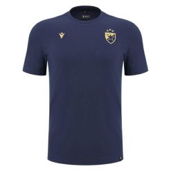Koszulka Czerwonej Gwiazdy Belgrad Travel 2024/25. Niebieskie t-shirty sportowe męskie Macron, l, z tkaniny, bez ramiączek, na fitness i siłownię. Za 157.50 zł.