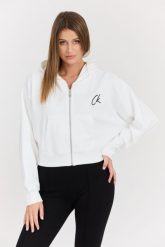 CALVIN KLEIN Biała damska rozpinana bluza z kapturem. Białe bluzy z kapturem damskie CALVIN KLEIN, m, z bawełny. W wyprzedaży za 399.99 zł.